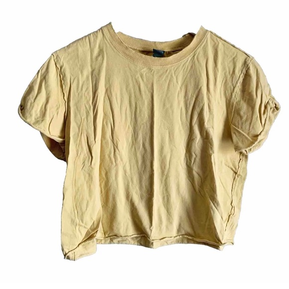 WILD FABLE Short Sleeve Slim Fit Cropped T-Shirt Mustard Yellow Distressed Small - Picture 2 of 6
